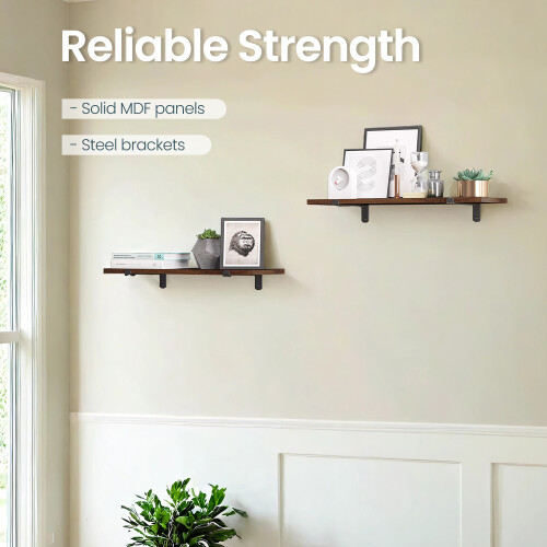 Songmics Set of 2 Floating Wall Shelves, Rustic Brown and Black