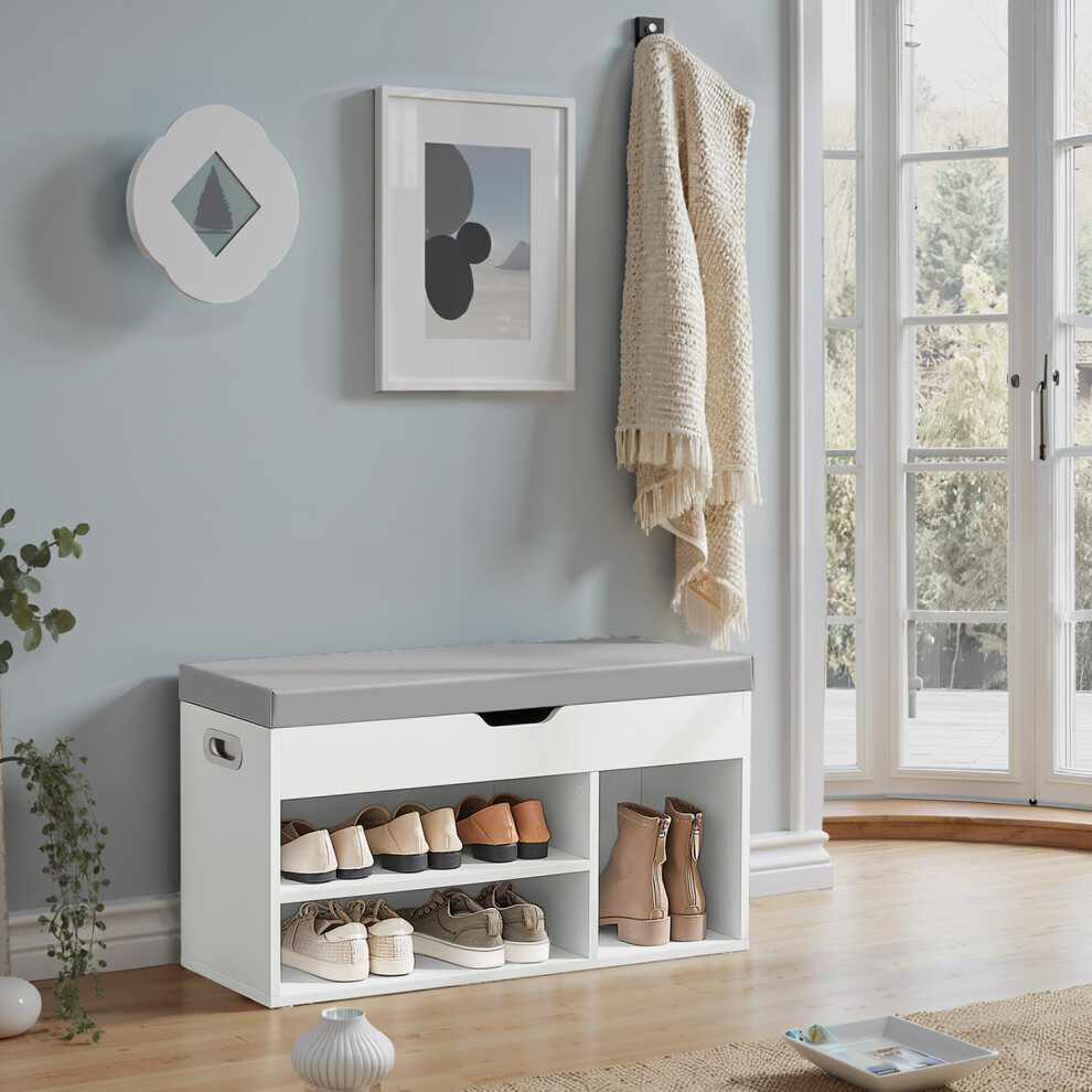 Vasagle Storage Bench With Cushion, Shoe Bench With Padded Seat, Entryway Bench With 3 Compartments, Hidden Storage, Shelves
