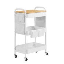 Utility Cart with Tabletop, 3-Tier Rolling Organizer, Removable Hanging Cups, for Kitchen, Office, Living Room, White