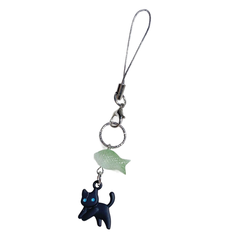 Cat Keychain Acrylic Alloy Phone Charm Accessory Hanging- Green 7696001083963
