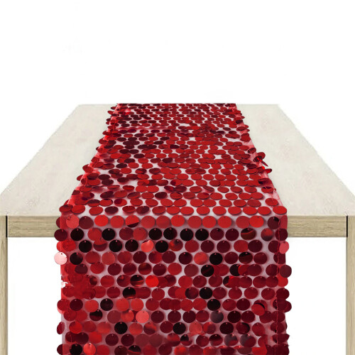 Eye Catching Sequins Table Runner Glitters Table Decors for-Red
