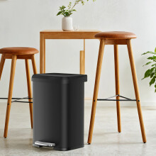 Tall Kitchen Trash Can, 50 L Stainless Steel Garbage Can, with Stay-Open Lid and Step-on Pedal, Soft Closure, Space-Saving