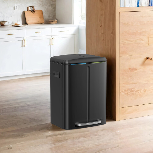 Songmics 40L Double Kitchen Bin with Lids, Rubbish Bin, Soft Close with Plastic Inner Buckets, Black 1
