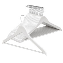 Set of 20 Clothes Hangers, Solid Birch Wood, 360 Swivel Hooks, Space Saving for Wardrobe, White