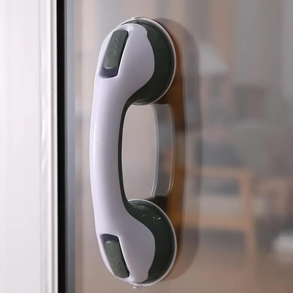 Gray Shower Grab Bar With Powerful Suction Grip For Bathtub Safety Support And Elderly Balance