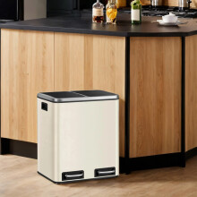Kitchen Bin, 2 x 15 L Double Bin for Recycling and Waste, Pedal Bin, 15 Liners Included, Inner Buckets, Soft Close for Small Families, Steel, Steel