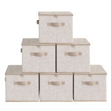 Foldable Storage Organiser Boxes, Set of 6 Storage Basket Bins with Lids, Handles, Clothes Organiser, 40 x 30 x 25 cm, Non-Woven Fabric