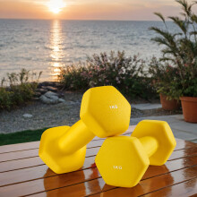 Set of 2 Neoprene Hex Dumbbells, 2 x 1 kg, with Dumbbells Bars, Home Training