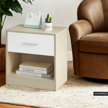 Nightstands, Set of 2, Side Tables with Drawer and Shelf, Bedside Tables, End Tables with Open Compartment, for Bedroom, Living Room, Beige and White