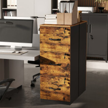 Office Storage Cabinet with Adjustable Hanging Rails, 3 Lockable Drawers, File Cabinet for Home, Brown and Black
