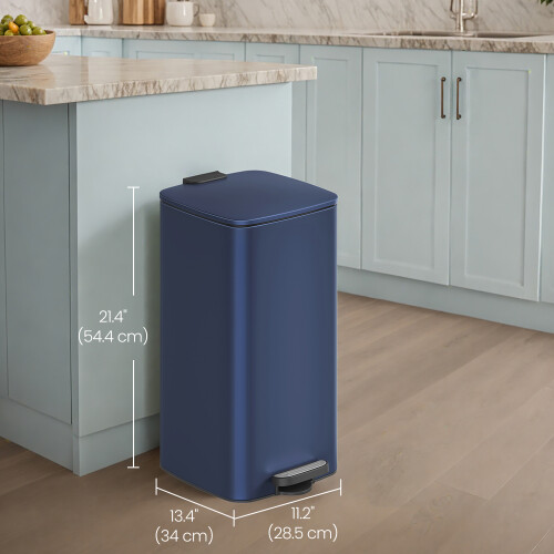 Songmics Trash Can, 8-Gallon Trash Bin, Stainless Steel Kitchen Garbage Can, Midnight Blue 1