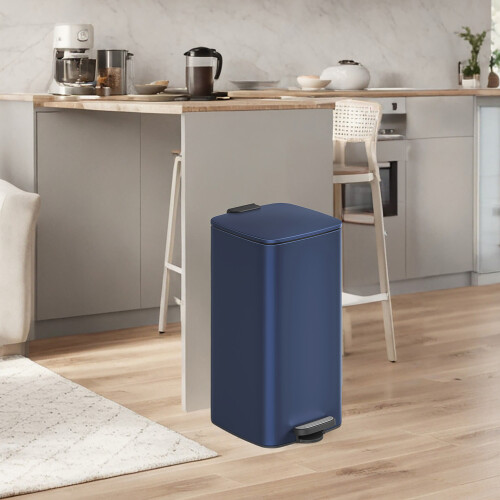 Songmics Trash Can, 8-Gallon Trash Bin, Stainless Steel Kitchen Garbage Can, Midnight Blue 2