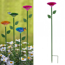 Bee Bath Metal Garden Water Feeder with Flower Design, Attracts Bees and Butterflies, Red