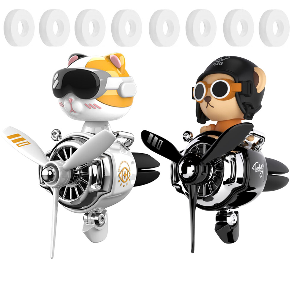 2Pcs Cute Bear Pilot Car Vent Air Freshener With Rotating Propeller And 8 Fragrance Tablets 9119770548344