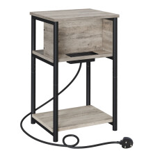 Slim Side Table with Charging Station, Narrow Bedside Table with 2 AC Outlets 2 USB Outlets, 30 x 34 x 58 cm, for Living Room, Greige