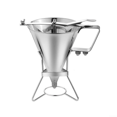 Stainless steel dough dispenser with springloaded handle for controlled flow and clean cooking experience