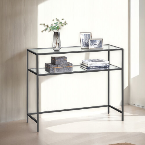 VASAGLE Console Table, Side Table, Tempered Glass Tabletop, Modern Sofa Table, 2 Shelves, for Living Room, Hallway 2