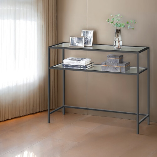VASAGLE Console Table, Side Table, Tempered Glass Tabletop, Modern Sofa Table, 2 Shelves, for Living Room, Hallway 1