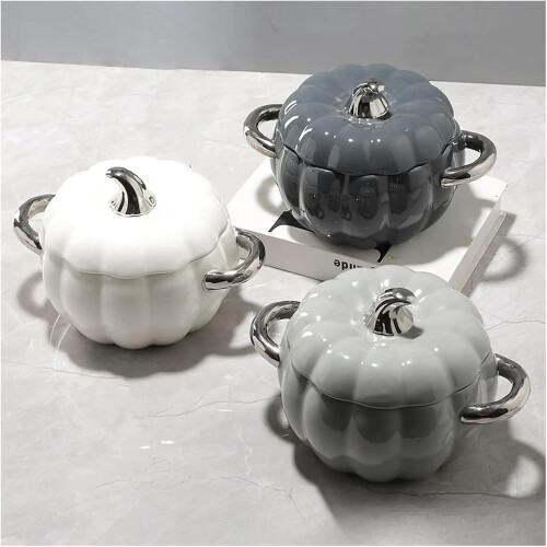 Ceramic casserole with lid, multifunctional pumpkin pot for all stoves (Orange) 1