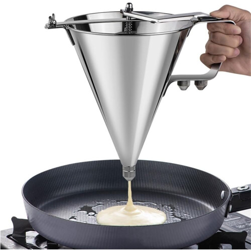 Stainless steel dough dispenser with springloaded handle for controlled flow and clean cooking experience 2