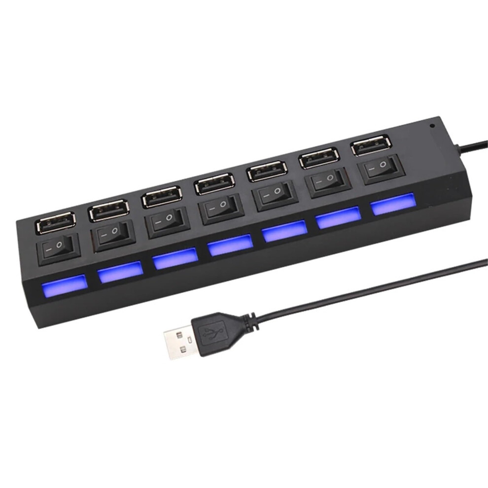 Usb 2.0 Hub 7Port With Switch, Powered Usb Splitter, 30Cm Cable, Docking Station, Black 9119770547620