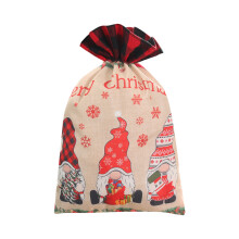 Bolsas de regalo navideñas reutilizables, sacos de lona y arpillera bordados con cordón, saco de Papá Noel, almacenamiento de regalos navideños,