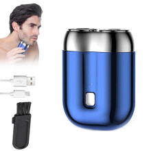 Electric Shaver for Men DualHead Magnetic Blades Waterproof USB Rechargeable Pocket Size Blue