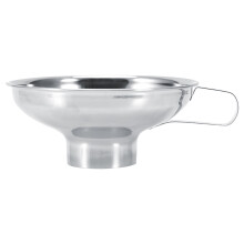 Stroomlijn je keukenroutine met deze roestvrijstalen trechter met handvat, een handige schoonmaakset en een brede opening voor het soepel overbrengen
