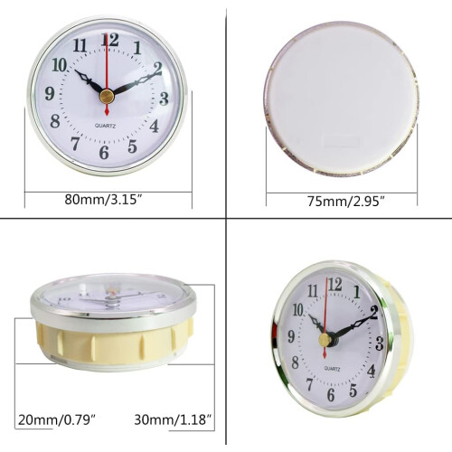 80mm Clock Insert with Arabic Numerals, Silver Bezel Quartz Movement for 75mm Mounting Hole 2