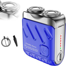Mini USB Rechargeable Electric Shaver with Dual Ring Blades, Compact Low Noise Design, Blue