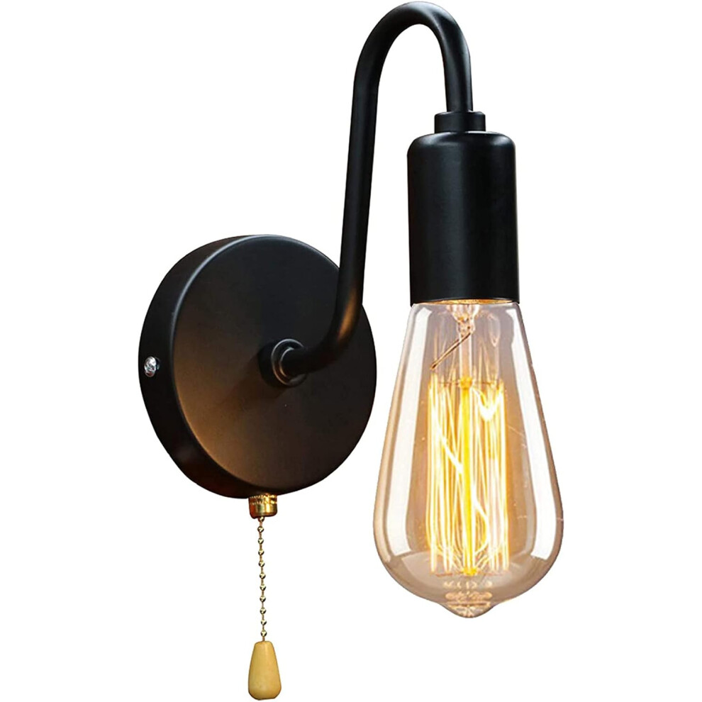 Hardwired Wall Sconces, Pull Chain Wall With Gooseneck Wall Lamps For Bedroom Bathroom, Bulb Not Included Black/Light