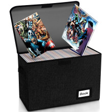 Comic Book Storage, 40.1 x 19.8 x 30 cm, Collapsible Comic Box, Holds 160180 Comic Books, Container, Black, 1 pc