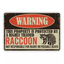 Raccoon Metal Sign Funny Warning for Yard Outdoor Gate Decor Weatherproof Vintage Style