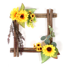 Coroană de frunze de arțar cu dovleac și floarea-soarelui pentru decor acasă, decor floral artificial durabil, decorațiuni de toamnă, coroană,