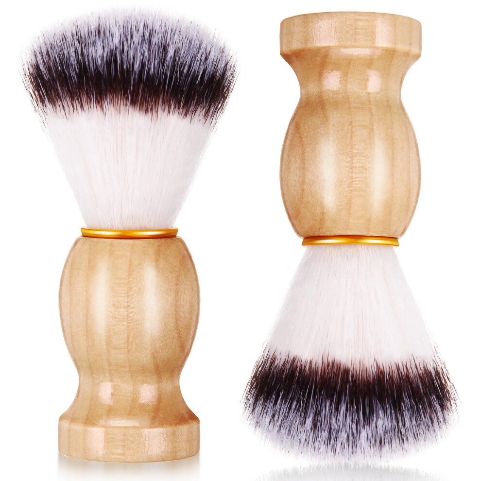 2 Pack Synthetic Shaving Brush with Wooden Handle for Men, Wet Shave Cream and Soap, Brown Classic