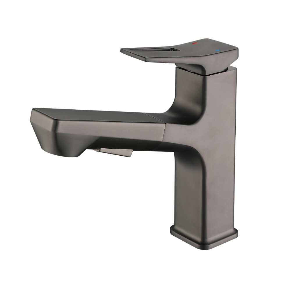 Bathroom Sink Pull Out Faucet With Dual Mode Mixer For Hot And Cold Water, Gun Grey Retractable Single Handle Basin Tap 9119770549747