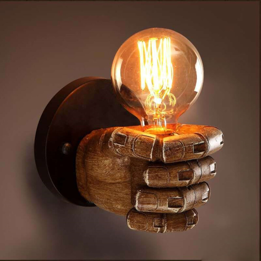 Industrial Retro Fist Hand Wall Sconce, Vintage Steampunk Resin Iron Wall Fixture For Living Room Bedroom Bar Cafe, Unique Industrial Statement Light