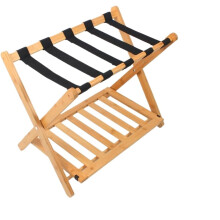 Folding Suitcase Stand Set of 2, Luggage Rack with Storage Shelf Straps Light Yellow