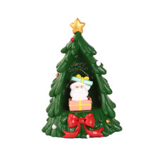 Árbol de Navidad de resina con luz LED, funciona con pilas, decoración navideña, adorno de cerámica para interiores, ideal para el hogar, la
