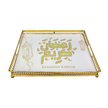 Ottoman Serving Tray Decorative Metal Vintage Gold Coffee Table Tray Elegant Beverage Serverware With Handles For Kitchen Home Party Centerpiece Displ