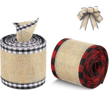Kerstlint met ruitjespatroon en verstevigde rand, jute stof, knutsellint voor het inpakken van cadeaus voor de kerstboom, creatieve kerstversieringen
