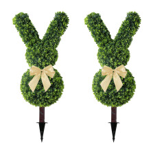 Artificial Boxwood Topiary Trees 35 Inch UV Resistant Rabbit Shape for Indoor Outdoor Garden Decor 2PCS