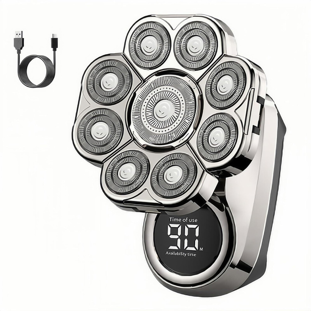 Electric Head Shaver for Men, 9D Rotary Bald Shaver, 6in1 Kit, LED Display, IPX7 Waterproof