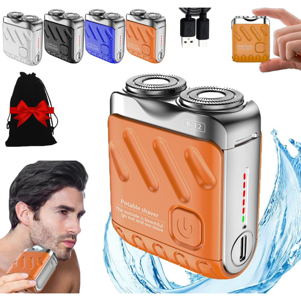 Electric Shaver for Men Dual Head Rotary USB Rechargeable IPX7 Waterproof Wet Dry Travel Razor Orange