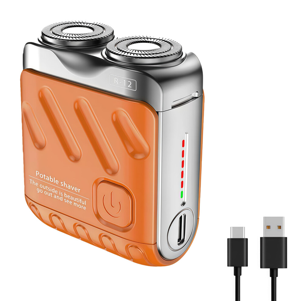 Orange Electric Shaver For Men With 360 Dual Ring Blades, Ipx7 Waterproof Usbc Dual Head Razor
