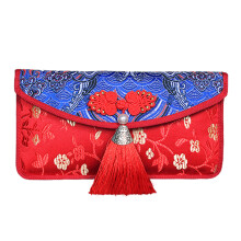 Sobre rojo estilo chino, elegante monedero de tela de seda, material de alta calidad con adornos de perlas, juguete familiar, bolsa de regalo de