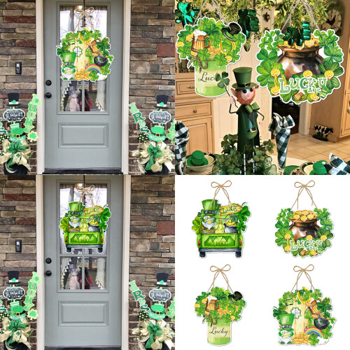 4 Stück Patricks Day Türschild Papiertafeln Wandbehang Ornament 1