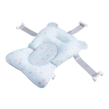 Baby Bath Tub with Soft Pad, Foldable NonSlip Seat and 3 Safety Belts for Newborn Travel Light Blue