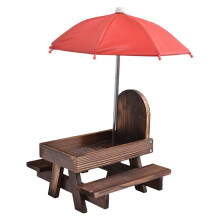 Wooden Squirrel Feeder with Umbrella, Weatherproof Outdoor Wildlife Feeding Station for Backyard