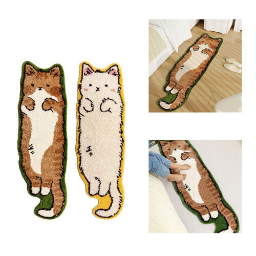Waschbarer Nachttischteppich aus Polyester-Orange Katze L Größe 2